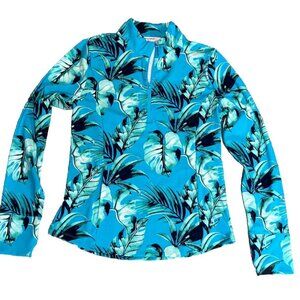 Tommy Bahama Golf Large Long Sleeve 1/4 Zip Tropical Pocket Ladies Shirt